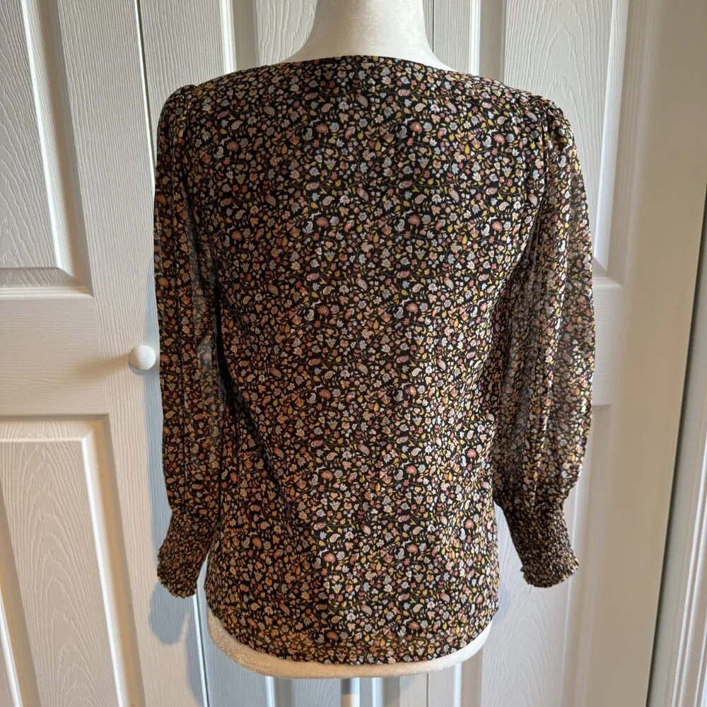 MADEWELL Georgette Smocked-Cuff Button-Front Shirt in Folktale Paisley Size 0